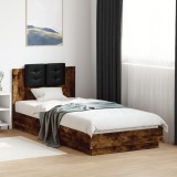 VidaXL Cadru de pat cu tăblie stejar fumuriu 90x200 cm lemn prelucrat