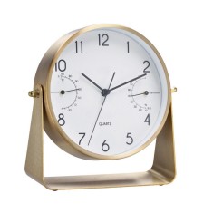 Ceas cu termometru, de masa, aluminiu auriu 17,5 cm