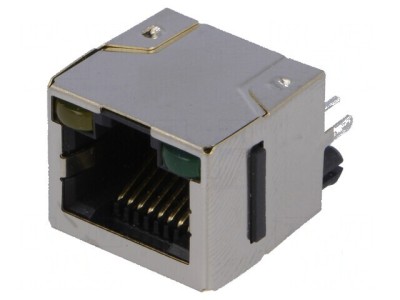 Conector RJ45 Cat 5 ecranat cu diodă LED THT drept foto