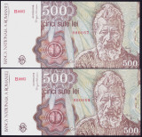 Bancnota Romania 500 Lei aprilie 1991 - P98b UNC ( set x2 consec., nr. mic )