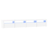 Cumpara ieftin Comoda TV LED RGB Alba 240cm, Living Modern, Spatiu Depozitare, Lemn, Design Practic, Blat Robust
