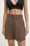 Answear Lab pantaloni scurti femei, culoarea maro, neted, high waist