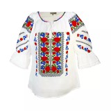 Cumpara ieftin Bluza Tip Ie Traditionala Alba cu Motiv Floral Rosu de Dama - IMS57