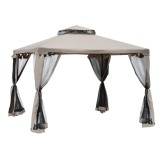 Pavilion/foisor pentru gradina/terasa, cadru metalic, cu perdele, cafeniu, 2.94x2.94x2.65 m
