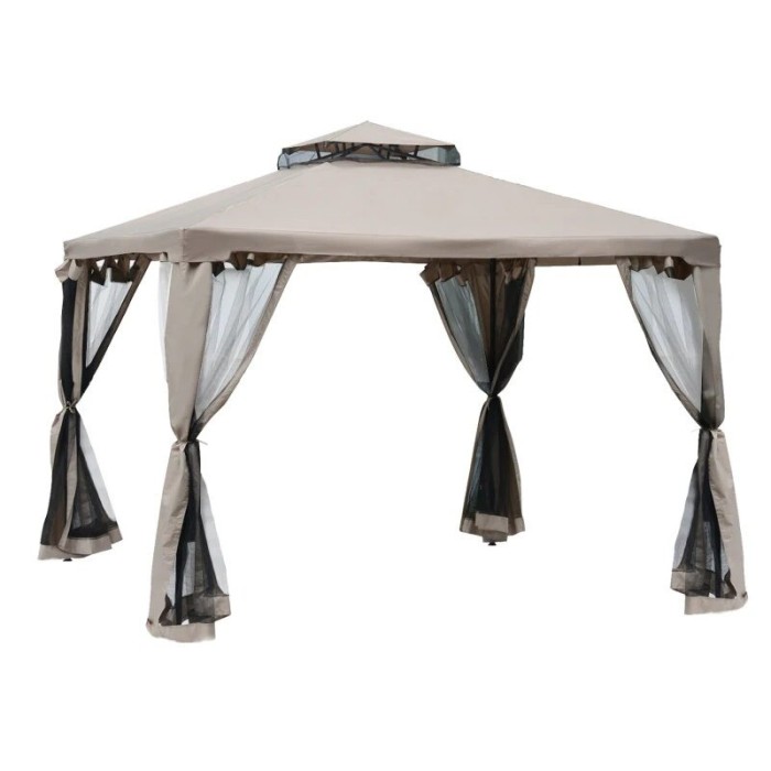 Pavilion/foisor pentru gradina/terasa, cadru metalic, cu perdele, cafeniu, 2.94x2.94x2.65 m
