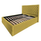 Pat Matrimonial Allegria tapitat cu somiera rabatabila diverse dimensiuni, culoare galben mustar - 140x200
