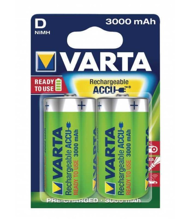 Set acumulatori Varta Ni-Mh D R20 1.2V 3000mAh Ready to use 2buc