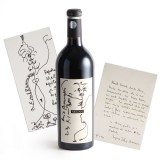 Emil Brumaru, scrisoare + desen + vin cu dedicație