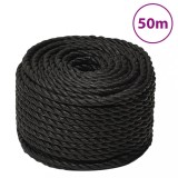 VidaXL Fr&acirc;nghie de lucru, negru, 12 mm, 50 m, polipropilenă