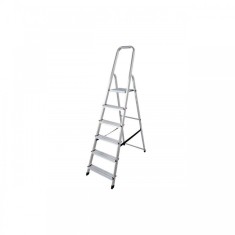 Scara dubla cu trepte pe o parte din aluminiu, Krause, Corda, 3.20m inaltime lucru, 6 trepte, pliabila