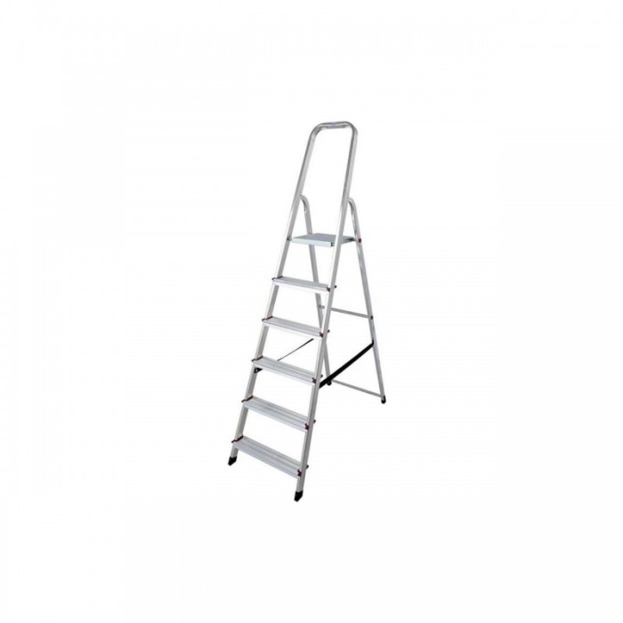 Scara dubla cu trepte pe o parte din aluminiu, Krause, Corda, 3.20m inaltime lucru, 6 trepte, pliabila