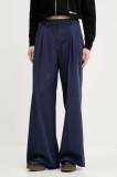 HUGO pantaloni culoarea bleumarin, lat, high waist, 50542661
