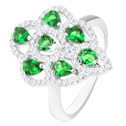 Inel realizat din argint 925, buchet strălucitor din zirconii verzi cu margine transparentă - Marime inel: 54