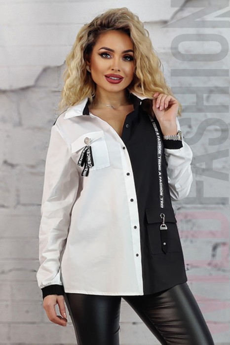 F844-211 Camasa casual cu maneci lungi si imprimeu text