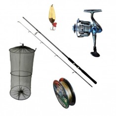 Set lanseta spinning 2.4 m, mulineta Y2000 Cool Angel, juvelnic, fir textil si lingurita, putere aruncare 10-40 g