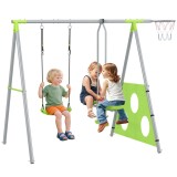 AIYAPLAY Leagăn de Grădină 4 &icirc;n 1 pentru Copii cu Coș de Baschet și Poartă de Fotbal, 215x180x182 cm, Verde | Aosom Romania