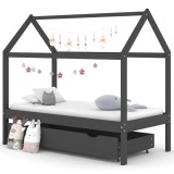 Cadru pat copii cu sertar gri &icirc;nchis 80x160 cm lemn masiv pin