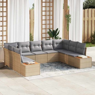 vidaXL Set de canapele pentru grădină cu pernă 9 pcs Bej Rattan poli 3348166 foto
