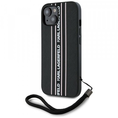 Husa pentru Apple iPhone 15, Karl Lagerfeld, Saffiano Athleisure Stripes with Strap, Roz foto