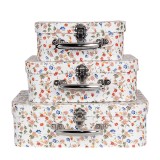 Cumpara ieftin Set 3 cutii depozitare carton multicolor tip valiza Flowers 30x22x9 cm, 25x20x9 cm, 20x17x8 cm