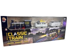 Set tren clasic electric cu vagoane de marfa si lumini foto