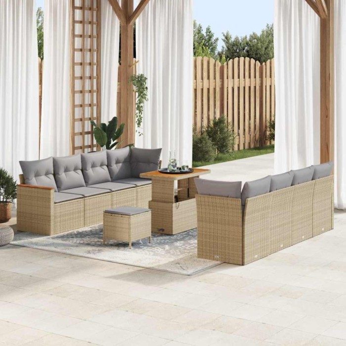 vidaXL Set de canapele pentru grădină cu pernă Bej Rattan poli 3364972