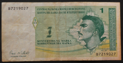 Bancnota 1 MARKA CONVERTIBILA - Bosnia Hertegovina, anul 1998 *cod 229 - RARA foto