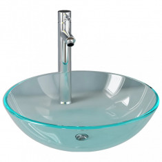 Chiuvetă baie cu robinet/scurgere tip push, transparent, sticlă