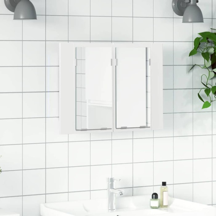 vidaXL Dulap de baie cu oglindă și LED, alb, 60x12x45 cm acril