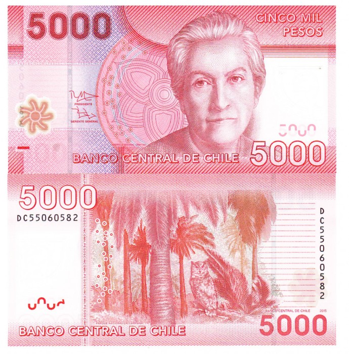Chile 5 000 5000 Pesos 2015 P-163f Polimer UNC