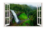 Sticker decorativ, Fereastra 3D, Cascada, 85 cm, 309STK, natura si peisaje
