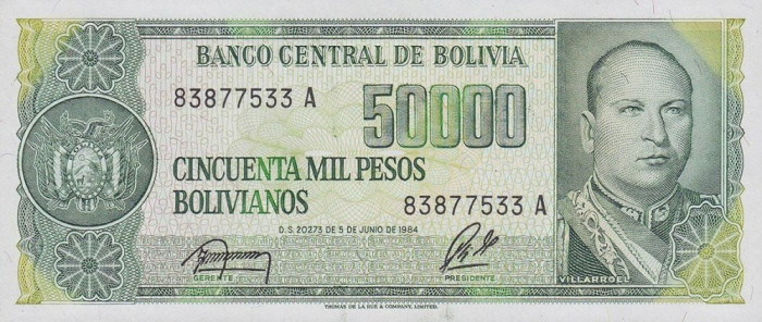 BOLIVIA █ bancnota █ 5 Centavos de Boliviano █ 1984 (1987) P-196 UNC necirculata