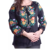 Bluza Tip Ie Neagra cu Motiv Floral Multicolor - BMG41