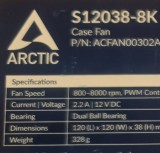 Cooling Fan 8000 RPM Arctic AC S12038-8K 120mm Dual Ball Bearing