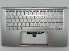 Carcasa superioara cu tastatura palmrest Laptop, Asus, ZenBook 14 UX434D, UX434D, 90NB0PD6-R31US1, 13N1-A6A0302, UX434DA-2S, iluminata, argintie, layo