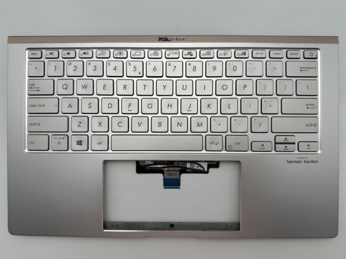 Carcasa superioara cu tastatura palmrest Laptop, Asus, ZenBook 14 UM433D, UM433DA, 90NB0PD6-R31US1, 13N1-A6A0302, UX434DA-2S, iluminata, argintie, lay