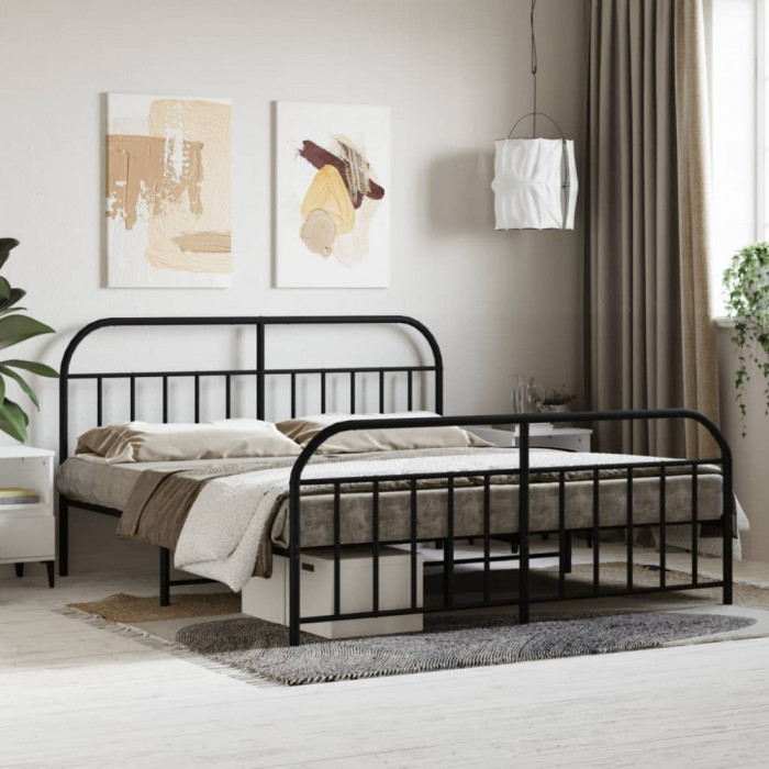 vidaXL Cadru pat metalic cu tăblii de cap/picioare, negru, 183x213 cm