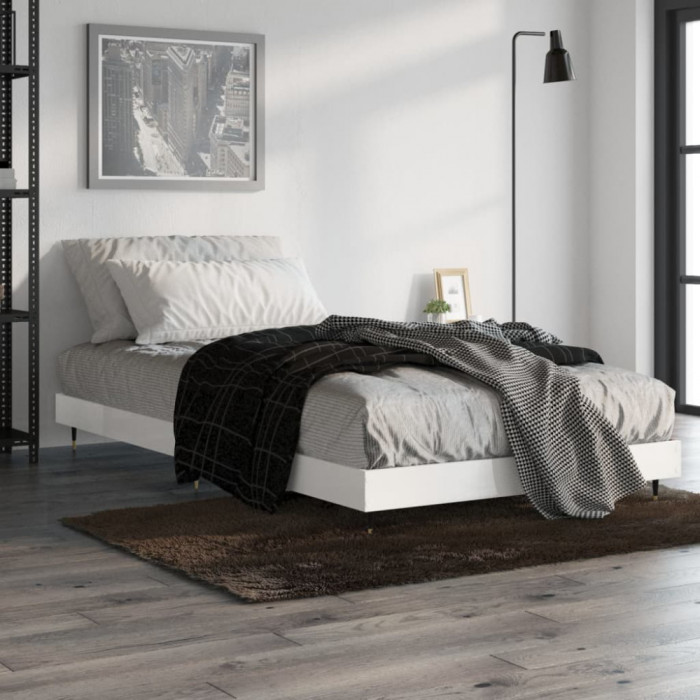 Cadru de pat, alb extralucios, 90x190 cm, lemn prelucrat