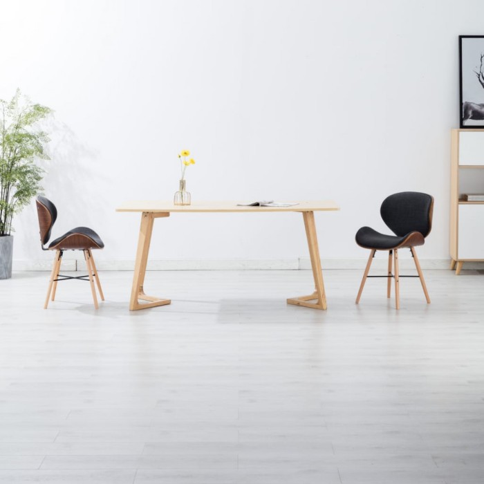 vidaXL Scaun de bucătărie, 2 buc., gri &icirc;nchis, textil și lemn curbat 283142