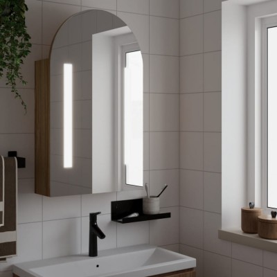 vidaXL Dulap cu oglindă de baie cu LED, stejar, 42x13x70 cm, arcuit 357976 foto