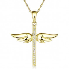 Pandantiv Borealy Aur Galben 14 K 0 08 Ct Natural Diamonds Angel Wing Cross foto