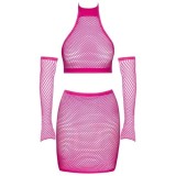 Seturi de Lenjerie - Cottelli Fantezie Set Bustiera Fustita Mini si Maneci din Plasa Roz Small-Large
