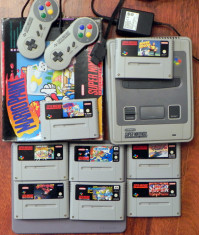 Super Nintendo SNES 8 casete Super Mario, Mario Paint+tableta+mouse vintage foto