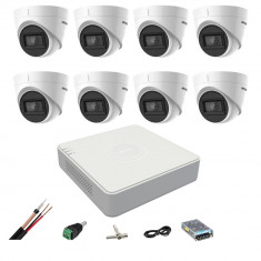 Sistem supraveghere video Hikvision 8 camere 4 in 1 8MP IR 60m, DVR 8 canale 4K, accesorii montaj SafetyGuard Surveillance