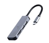 HUB extern GEMBIRD, porturi USB: USB 3.1 x 1, USB 2.0 x 2, conectare prin USB Type-C, suport SD / MicroSD, argintiu, &quot;UHB-CM-CRU3P1U2P2-01&quot; (timbru ve