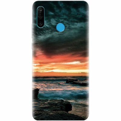 Husa silicon pentru Huawei P30 Lite, Dramatic Rocky Beach Shore Sunset foto