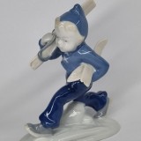 Baiat cu schiuri - Bibelou portelan german Metzler &amp; Ortloff vintage