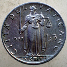 7.003 VATICAN PAPA PIUS XII IUSTITIA 5 LIRE 1952