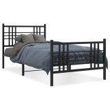 Cumpara ieftin Cadru pat metalic cu tablii de cap/picioare, negru, 100x200 cm