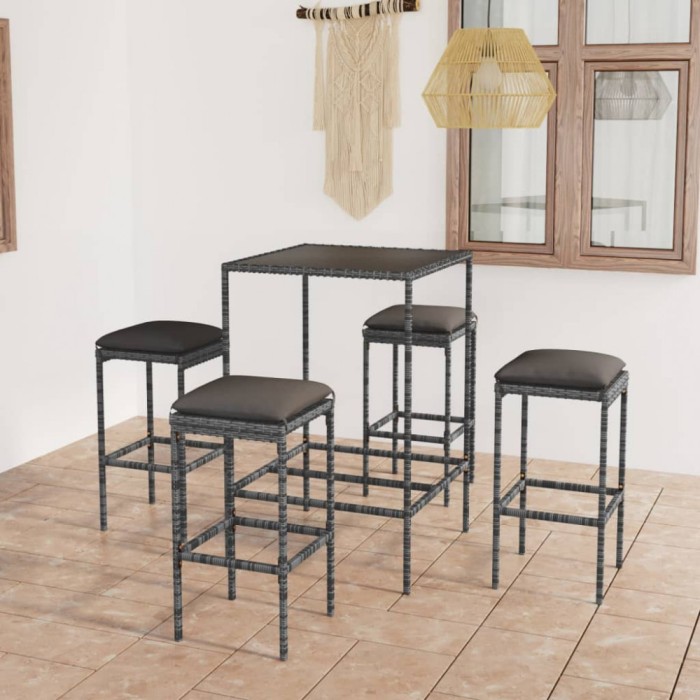 Gossi set mobilier bar de gradina, cu perne, 5 piese, gri, poliratan
